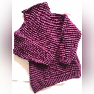 Ribbed Hand Knit Mock Neck Sweater